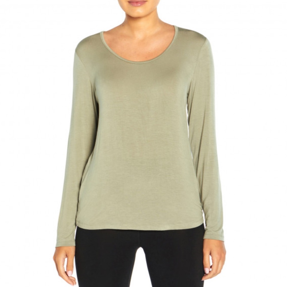MARIKA Andrea Tee Long Sleeve Sage Green Shirt with Shirred Back Seam